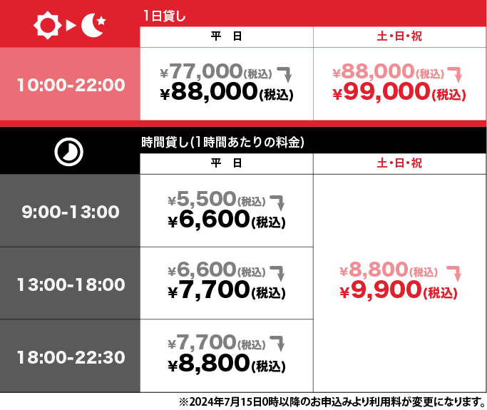 スタジオレンタル料金